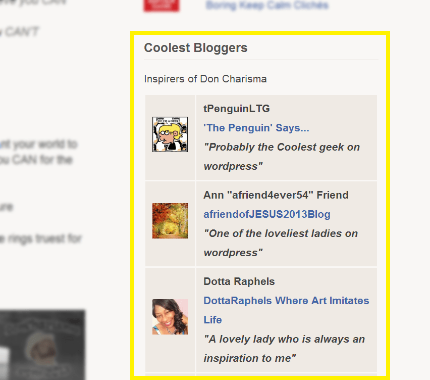 DonCharisma.com Coolest Bloggers Widget