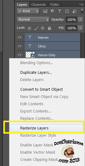 DonCharisma.com, Don Charisma, Rasterise & Merge Layers