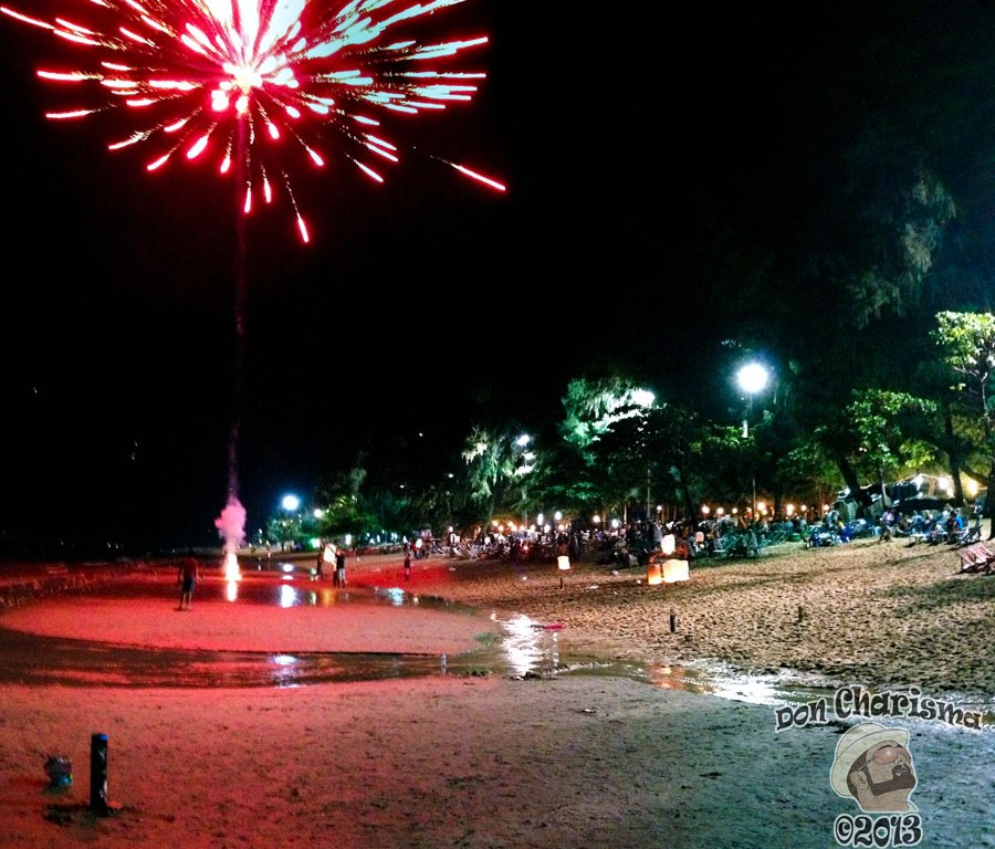 DonCharisma.org Night Beach Scene FIREWORKS Loy Catong Festival