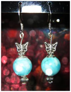 IreneDesign2011 Nice Silver Earrings with Amazonite & Butterfly
