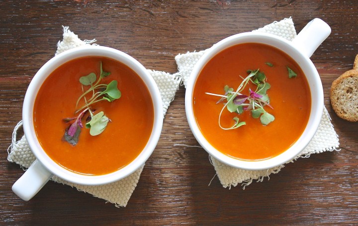 soup,tomato,healthy,homemade,vegetarian,lunch,fresh,appetizer,dish,plate,herb,delicious,micro greens,garnish,gourmet,cuisine,tasty,dinner,food,meal,pepper,dining,restaurant,organic,cooking,vegetable,diet,green,cup,bowl, DON CHARISMA