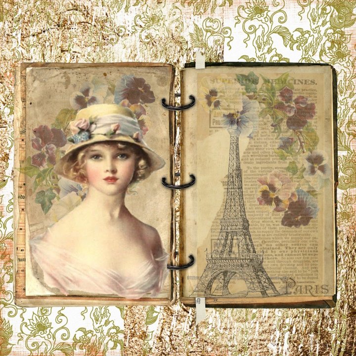 paris,french,vintage,old,lady,flower,hat,edwardian,paper,book,ring binder,tourism,paris france,eiffel tower,building,architecture,france,view,attraction,tourist,parisian,historic, DONCHARISMA